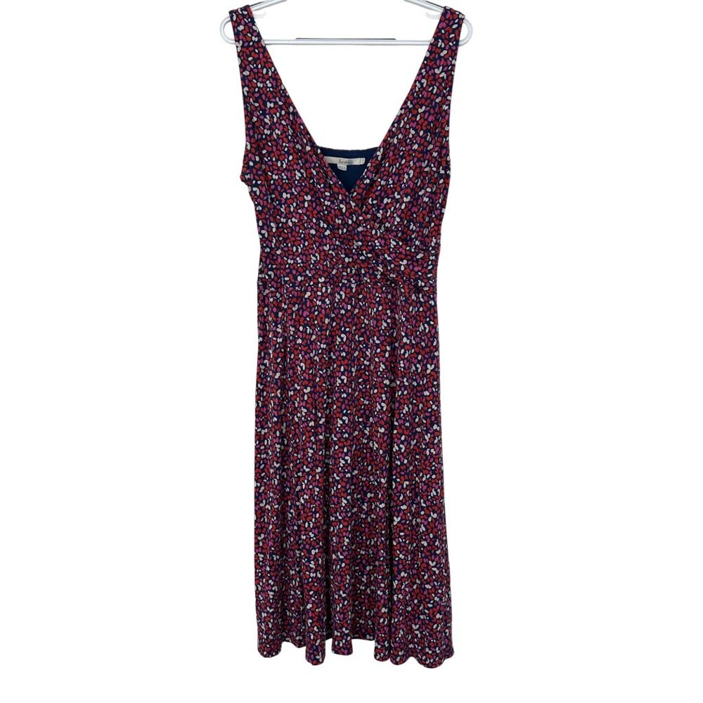 Boden Jersey Knit Surplice V-Neck Sleeveless Dress Size 14L Pink Blue Floral